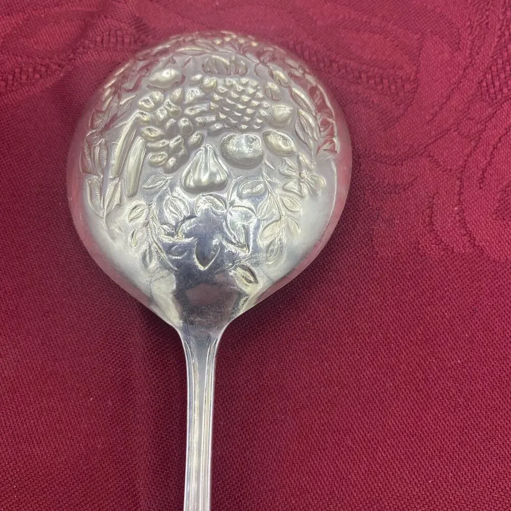 EPNS Sheffield England Serving Spoon with Embossed Fruit Design 8.5”